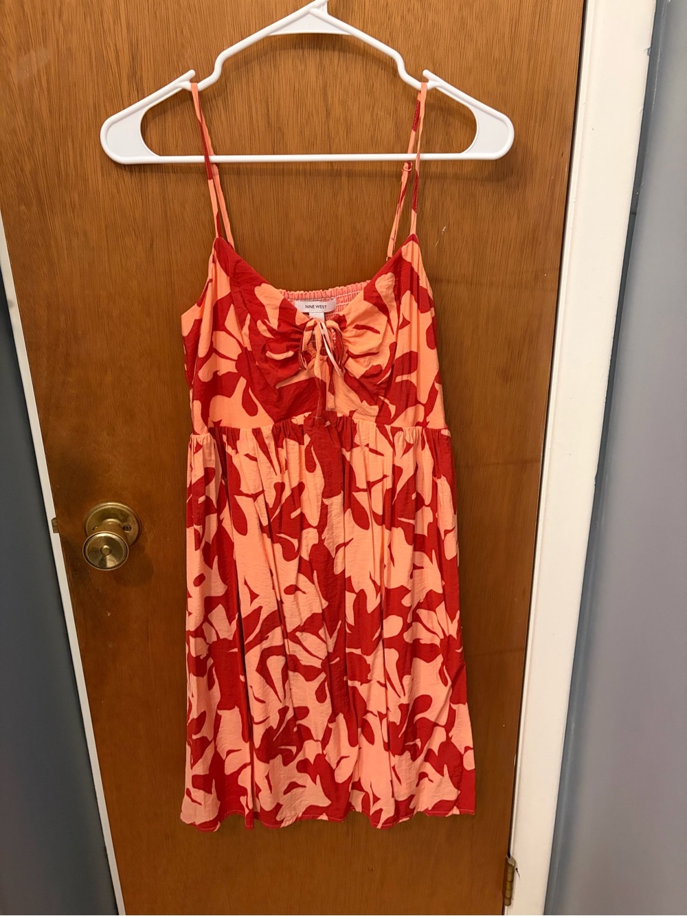 Nine West Red and Peach Patterned Midi Sundress